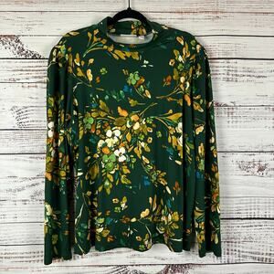 Womens Susan Graver Liquid Knit Mock Neck Tunic Top Stretch Green Floral Sz XL